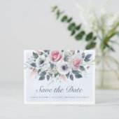 Romantische Waterverf Rozen Licht Blauw sparen de  Aankondigingskaart (Staand voorkant)