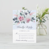 Romantische Waterverf Rozen Light Blue RSVP-kaart Advieskaart (Staand voorkant)