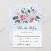 Romantische Waterverf Rozen Light Blue RSVP-kaart Advieskaart (Voorkant / Achterkant)