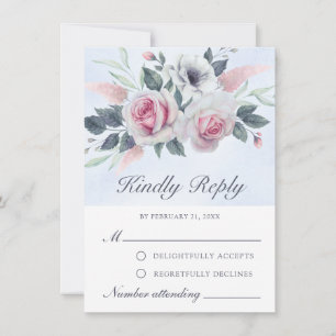 Romantische Waterverf Rozen Light Blue RSVP-kaart Advieskaart