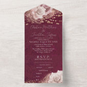 Romantische Waterverf Rozen op Bourgondië All In One Uitnodiging (Binnen)