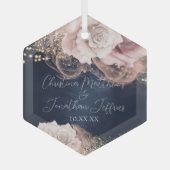 Romantische Waterverf Rozen op het marinesblauwe h Glas Ornament (Voorkant)