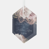 Romantische Waterverf Rozen op het marinesblauwe h Glas Ornament (Voorkant links)