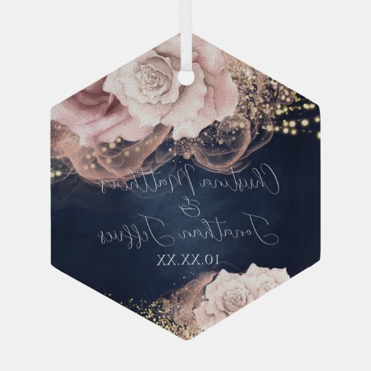 Romantische Waterverf Rozen op het marinesblauwe h Glas Ornament (Achterkant)