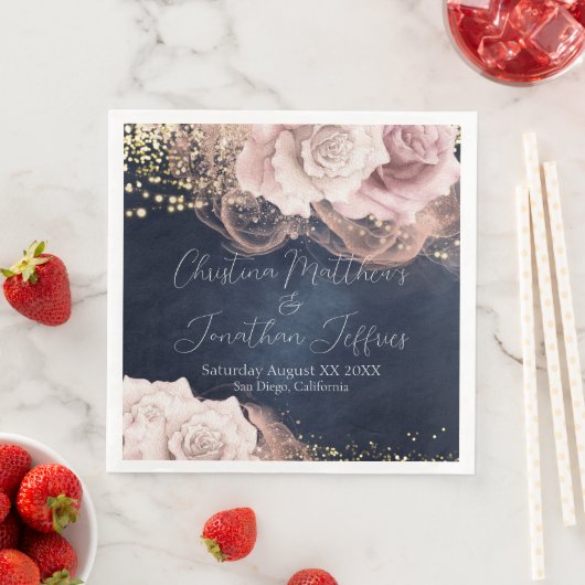 Romantische Waterverf Rozen op Moody Blue Wedding Servet (Insitu)