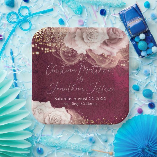 Romantische Waterverf Rozen over het huwelijk met  Papieren Bordje (Feest)