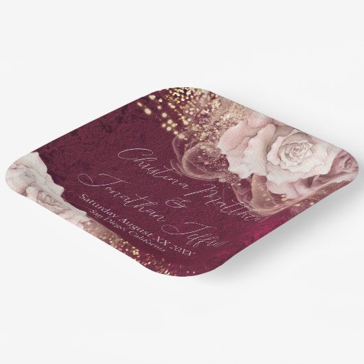 Romantische Waterverf Rozen over het huwelijk met  Papieren Bordje (Gebogen)