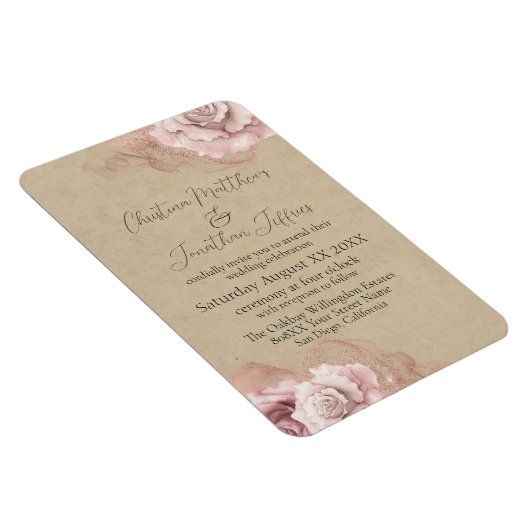 Romantische Waterverf Rozen Rustic Glam Wedding Magneet (Rechterzijde)