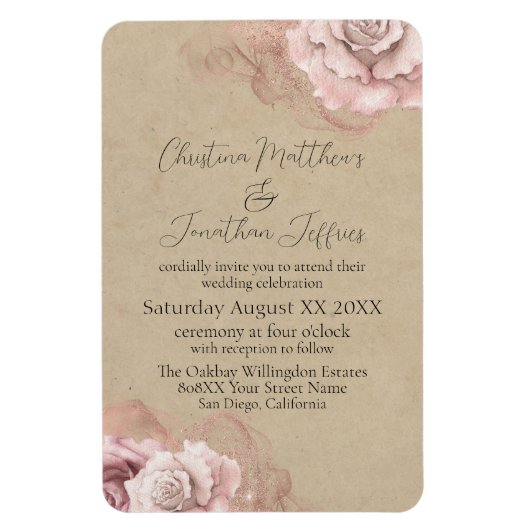 Romantische Waterverf Rozen Rustic Glam Wedding Magneet (Verticaal)