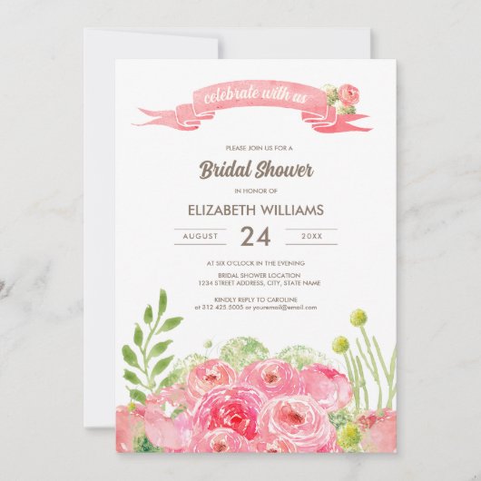 Romantische Waterverf Rozen Vrijgezellenfeest Kaart (Voorkant)