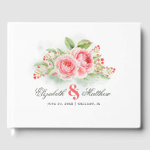 Romantische Waterverf Rozen Wedding Guest Books