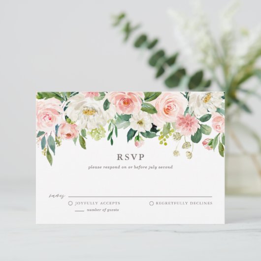 Romantische Waterverf Spring Blooms Weddenschap RSVP Kaartje (Staand voorkant)