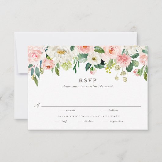Romantische Waterverf Spring Blooms Wedding Entree RSVP Kaartje (Voorkant)