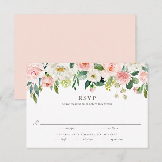 Romantische Waterverf Spring Blooms Wedding Entree RSVP Kaartje (Voorkant / Achterkant)