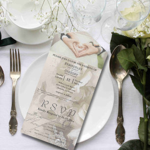 Romantische Waterverf Stijl Wit Cream Roos Foto All In One Uitnodiging