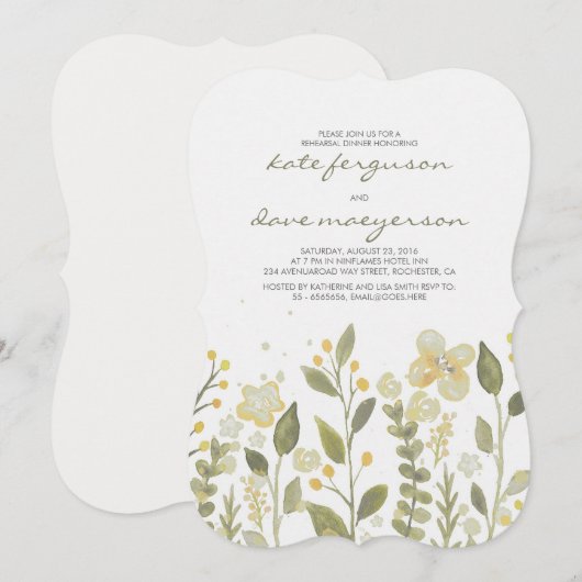 Romantische Waterverf Tuin Bloem Repetitie Diner Kaart (Voorkant / Achterkant)