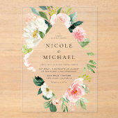 Romantische Waterverf Tuin Bloemen bruiloft Acryl Uitnodigingen (Voorkant)