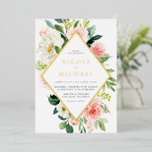Romantische Waterverf Tuin Bloemen bruiloft Folie Uitnodiging (Staand Voorkant)