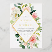 Romantische Waterverf Tuinbloemen QR Code Huwelijk Folie Uitnodiging (Voorkant)