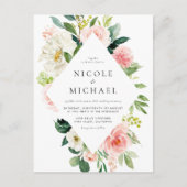Romantische Waterverf Tuinbloemen QR Code Huwelijk Uitnodiging Briefkaart (Voorkant)