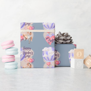 Romantische Waterverf Valentijn Love Foxes on Blue Cadeaupapier