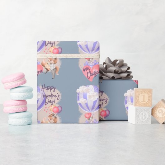 Romantische Waterverf Valentijn Love Foxes on Blue Cadeaupapier (Baby Shower)