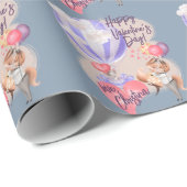 Romantische Waterverf Valentijn Love Foxes on Blue Cadeaupapier (Rol Hoek)