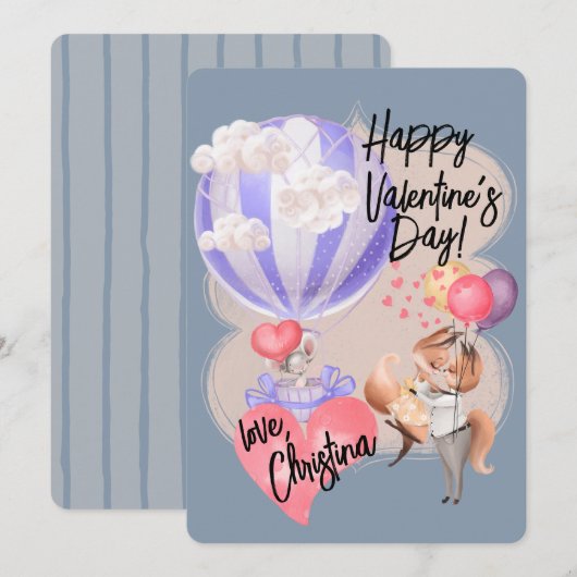 Romantische Waterverf Valentijn Love Foxes on Blue Kaart (Voorkant / Achterkant)