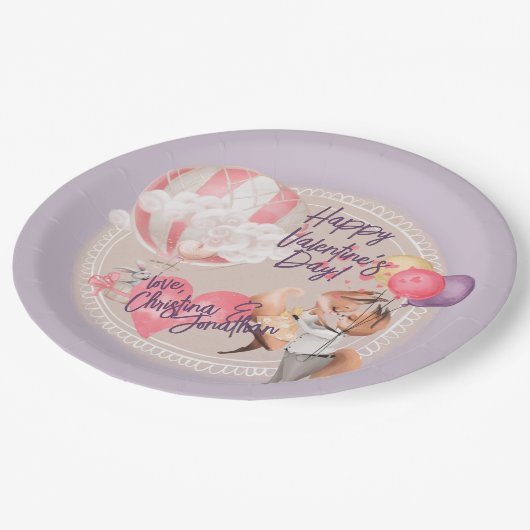 Romantische Waterverf Valentijn Love Foxes on Paar Papieren Bordje (Gekanteld)