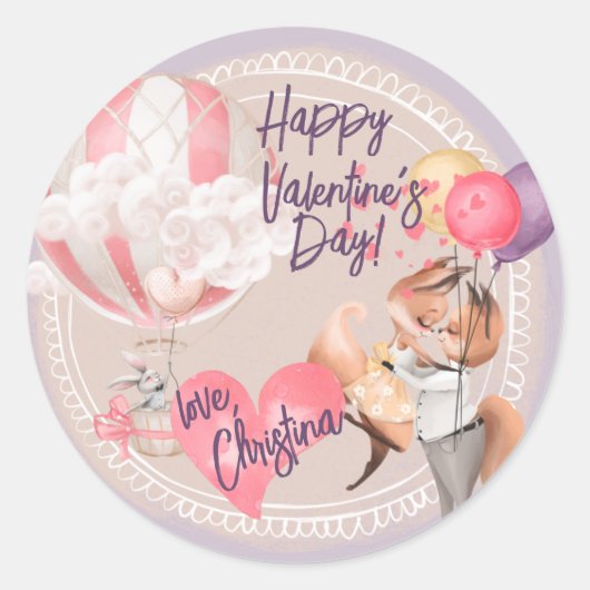 Romantische Waterverf Valentijn Love Foxes on Paar Ronde Sticker (Voorkant)