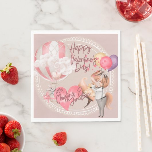 Romantische Waterverf Valentijn Love Foxes on Pink Servet (Insitu)