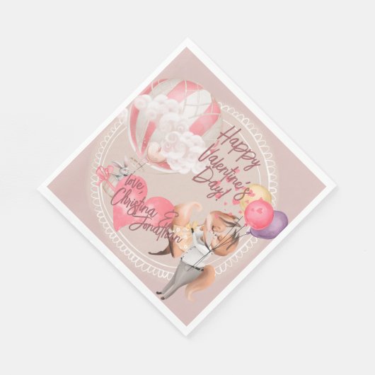 Romantische Waterverf Valentijn Love Foxes on Pink Servet (Hoek)