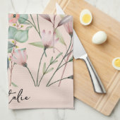 Romantische waterverf van bladbladeren, monogramme theedoek (Quarter Fold)