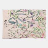 Romantische waterverf van bladbladeren, monogramme theedoek (Horizontaal)