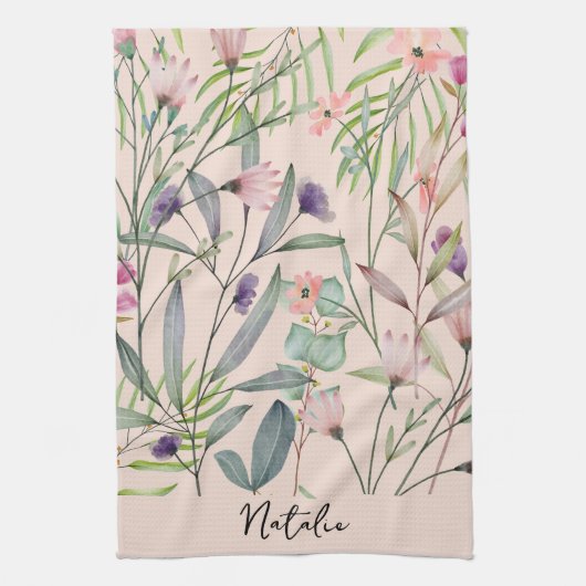 Romantische waterverf van bladbladeren, monogramme theedoek (Verticaal)