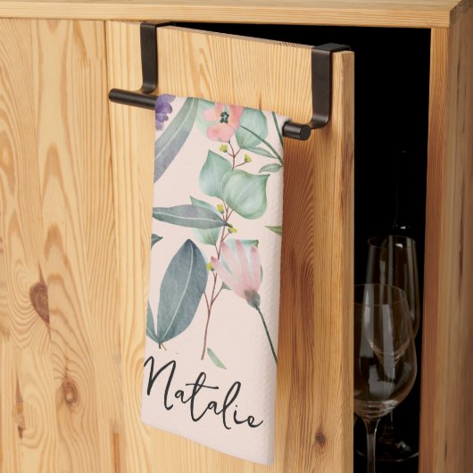 Romantische waterverf van bladbladeren, monogramme theedoek (Derde Gevouwen)