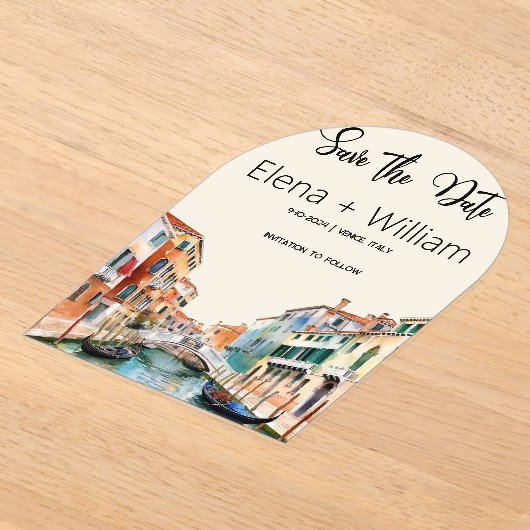Romantische Waterverf Venetië Italië Save the Date Acryl Uitnodigingen (Laagn)