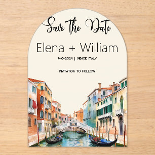 Romantische Waterverf Venetië Italië Save the Date Acryl Uitnodigingen