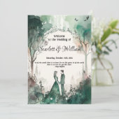 Romantische Waterverf Weddenschap Kaart (Staand voorkant)