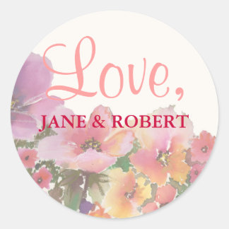 Romantische Waterverf Wedding Flowers Ronde Sticker