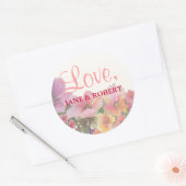 Romantische Waterverf Wedding Flowers Ronde Sticker (Envelop)