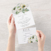 Romantische Waterverf White Ranunculus All In One Uitnodiging (Afscheurbaar)