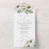 Romantische Waterverf White Ranunculus All In One Uitnodiging (Binnen)