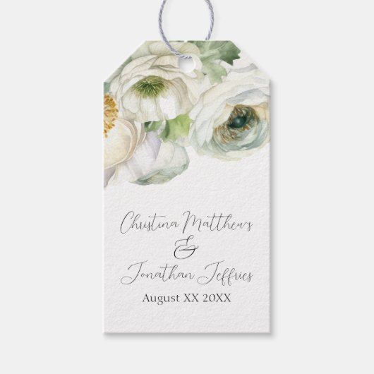 Romantische Waterverf White Ranunculus Cadeaulabel (Voorkant)