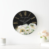Romantische Waterverf White Ranunculus op zwart Grote Klok (Huis)