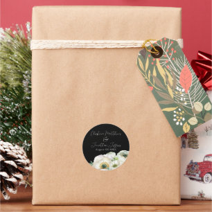 Romantische Waterverf White Ranunculus op zwart Ronde Sticker