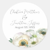 Romantische Waterverf White Ranunculus Ronde Sticker (Voorkant)