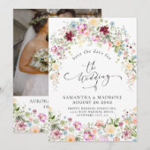 Romantische Waterverf Wilde Bloem Bruiloft Save The Date (Voorkant / Achterkant)