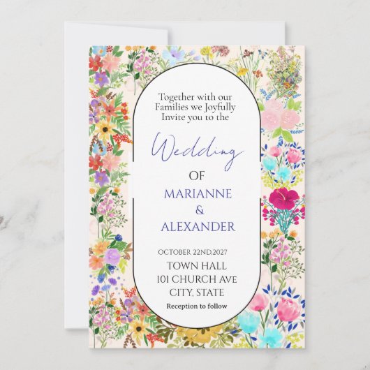 Romantische Waterverf Wilde Bloemen Bruiloft Kaart (Voorkant)