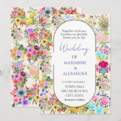 Romantische Waterverf Wilde Bloemen Bruiloft Kaart (Voorkant / Achterkant)